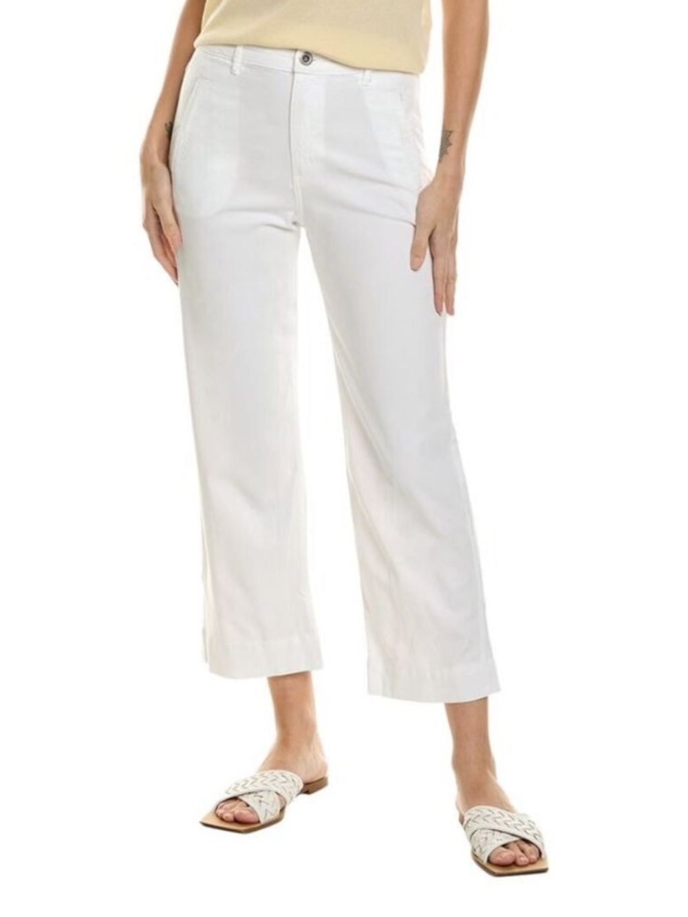 Bella Dahl Claire Crop Pant White Wide-Leg Cropped Pants Elastic Waist Large